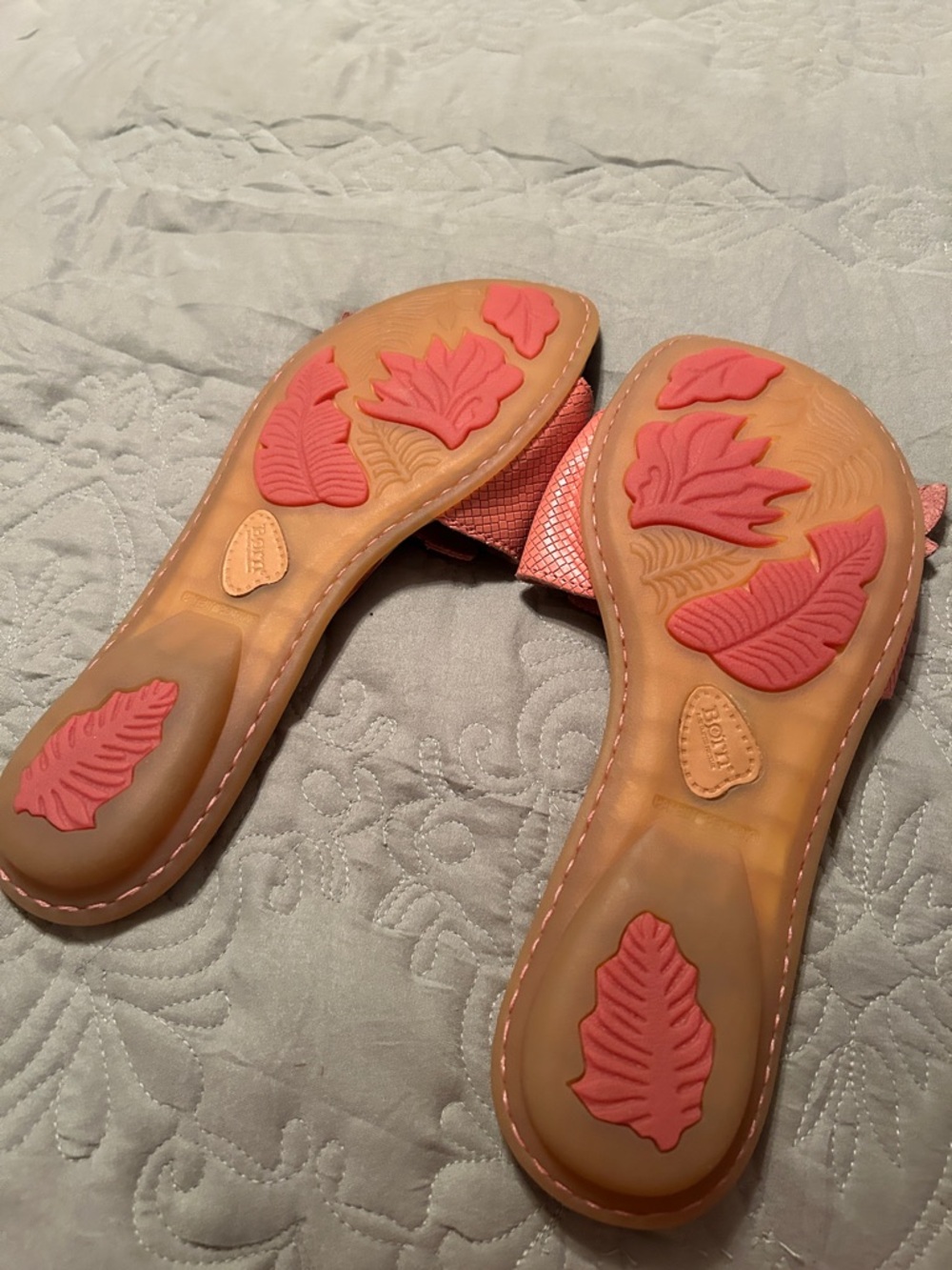 Born Coral Pink Floral Leather Slide Sandals - Picture 3 of 5